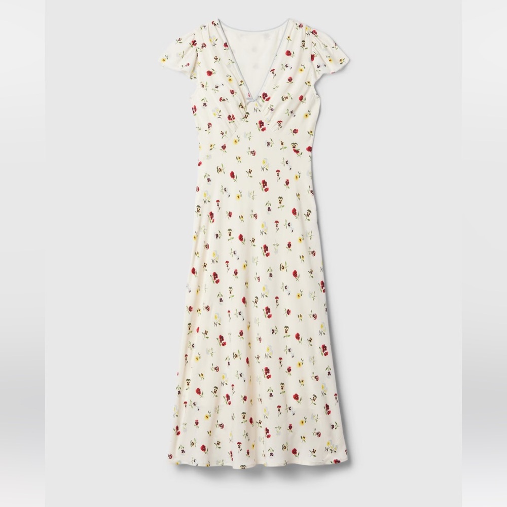 Doen x Gap White Ivory Floral Maxi V-Neck Flutter Sleeve Dress